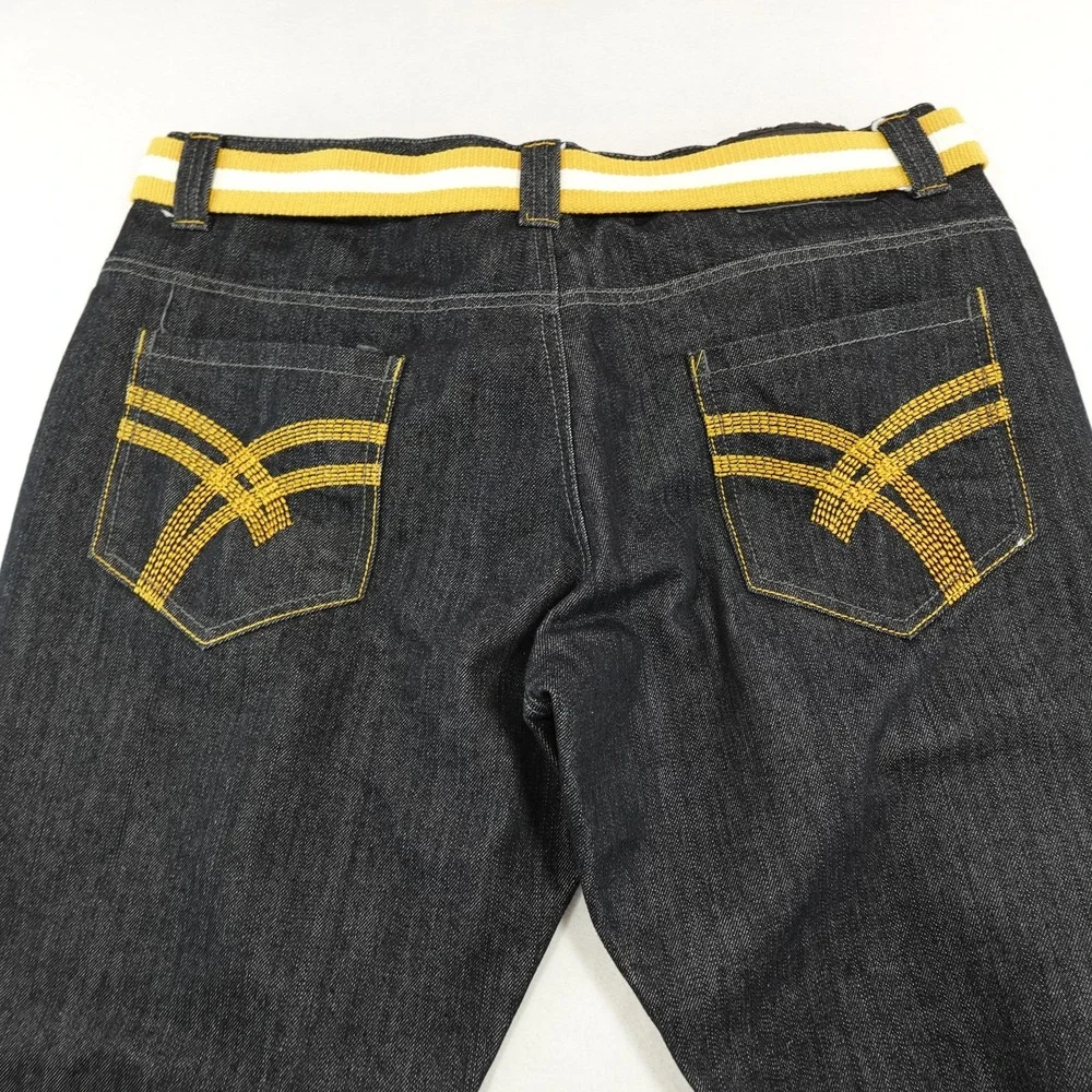Raw Blue Jeans Mens 38x32 Act 37x30 Black Wide‎ Leg Denim Yellow Belt Grunge